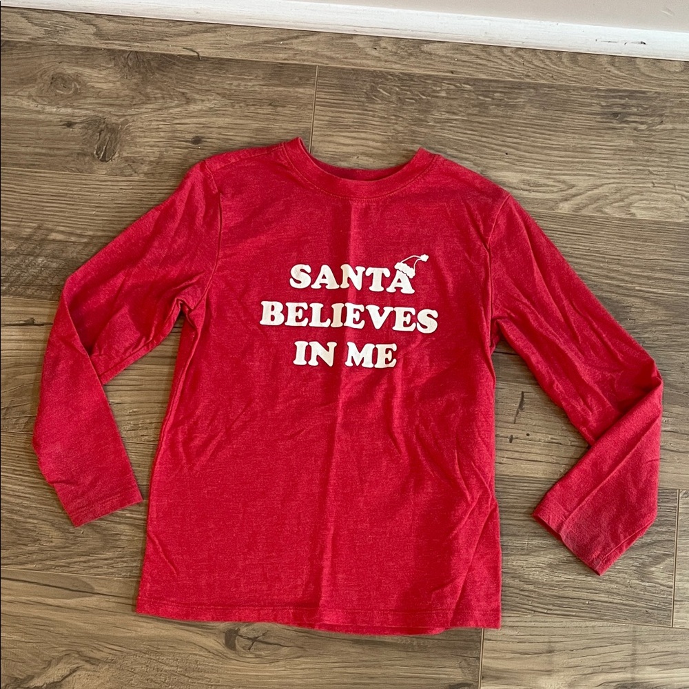 Cat & Jack Red Long Sleeve Tee - Santa Believes In Me